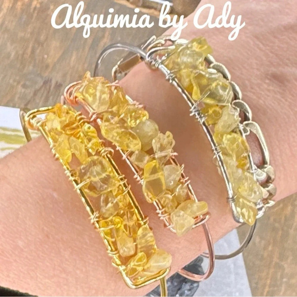 Citrine one of a kind silver rose gold yellow gold bangle handmade bracelet - Picture 2 of 8